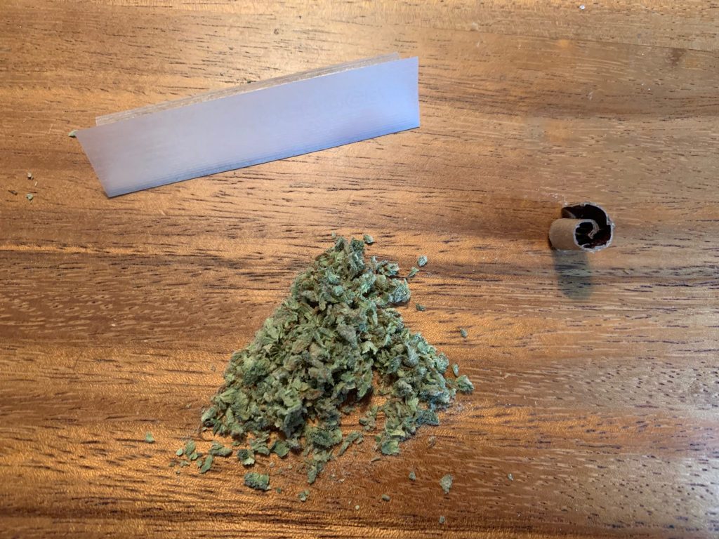 The paper, the cardboard filter, and the weed used when learning how to roll a joint.